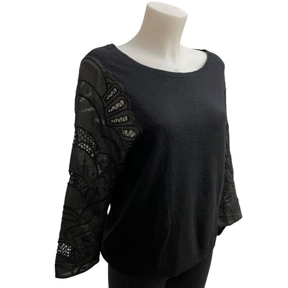 SANDRO
Black Knit Lambswool,Cashmere blend Sweater embroidered sleeves sz 2 - Picture 3 of 10